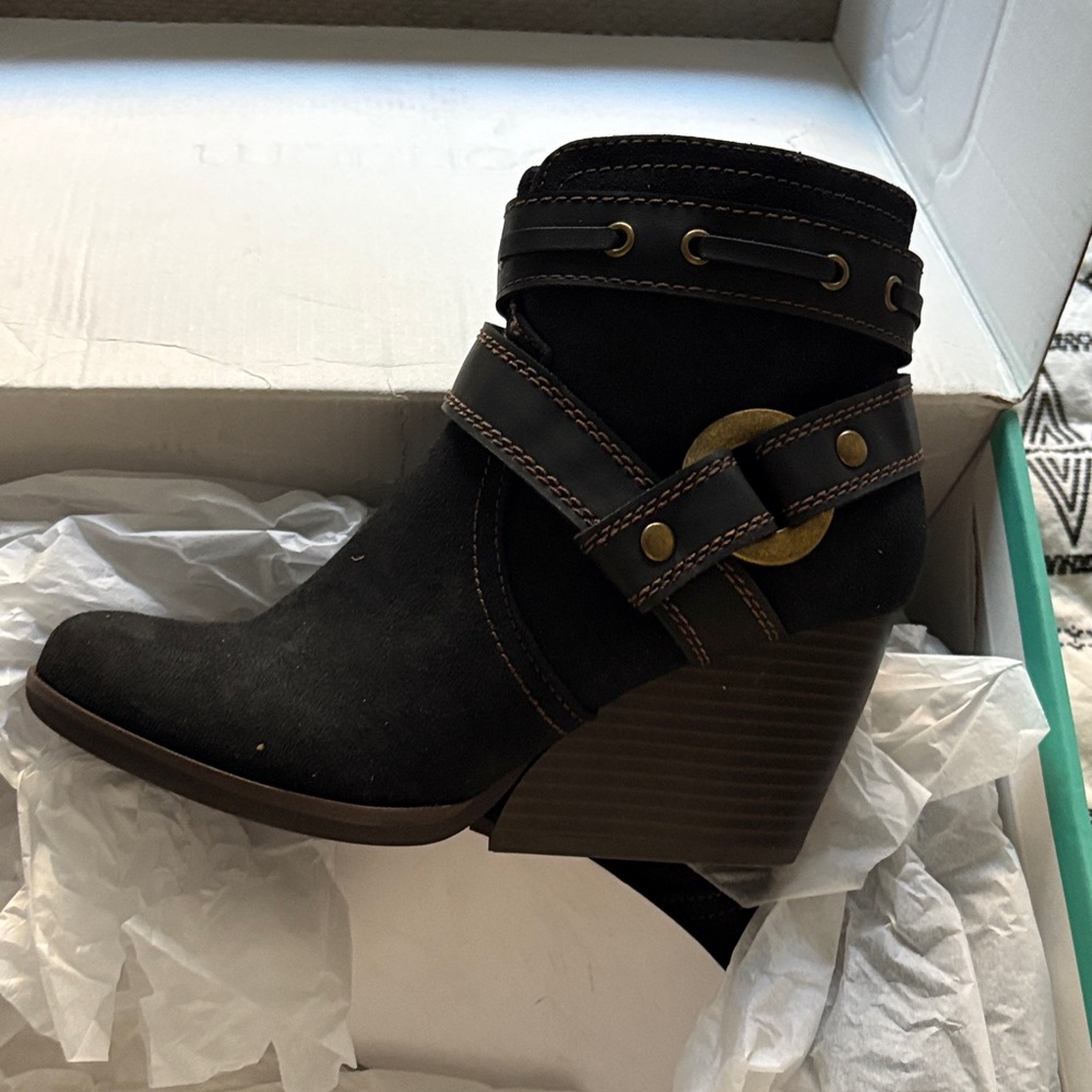 Maurices Black Ankle Boots with Brown Accents